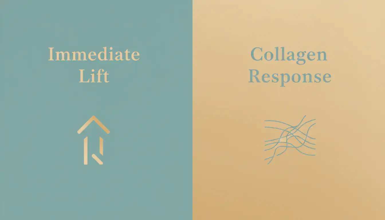 Thread lift two phases: Immediate Lift and Collagen Response infographic