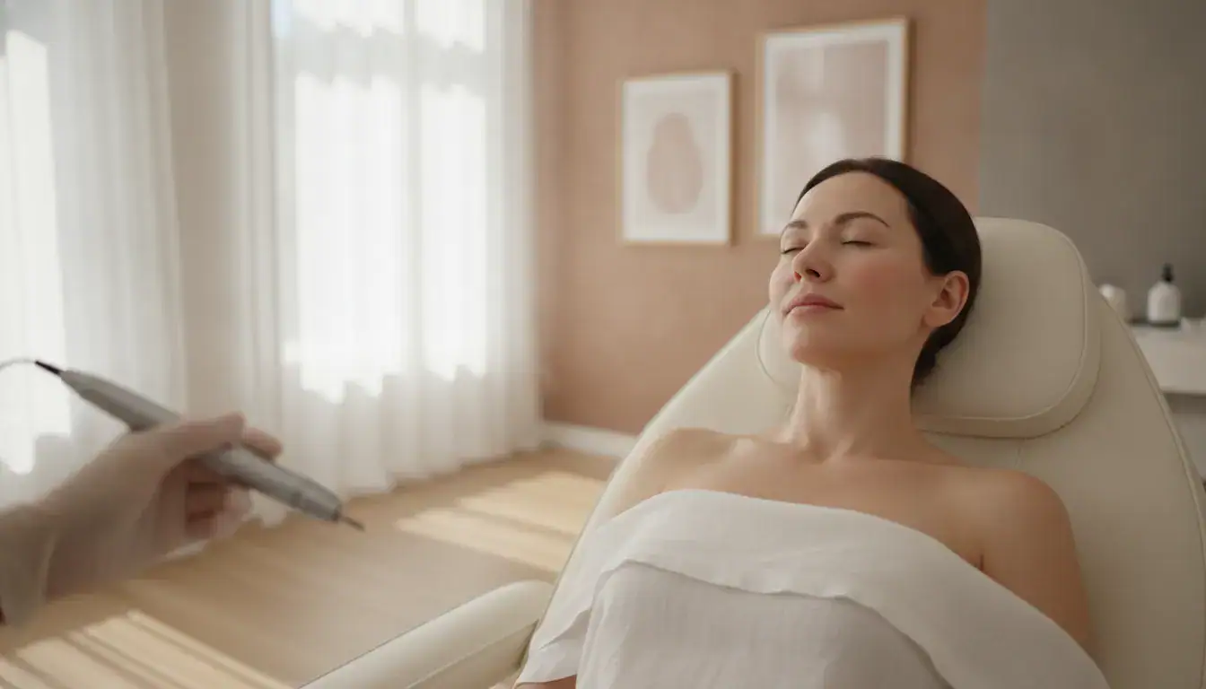 Client resting during a microneedling treatment at Elham Aesthetic Art in North York, Toronto